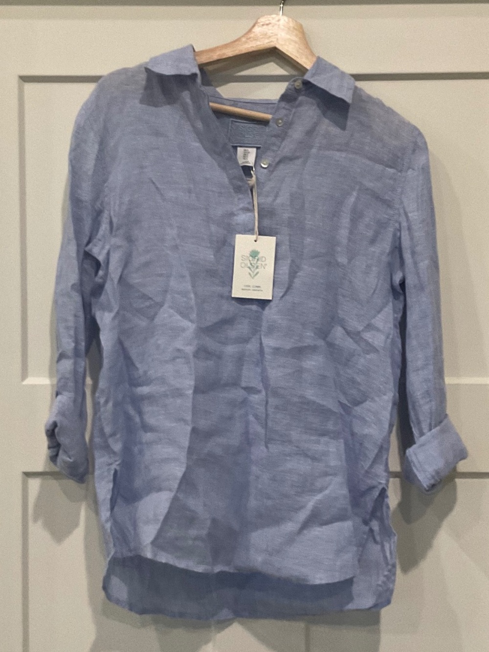 Sigrid Olsen Womens 100% Linen Tunic Shirt w/ Roll Up Sleeves